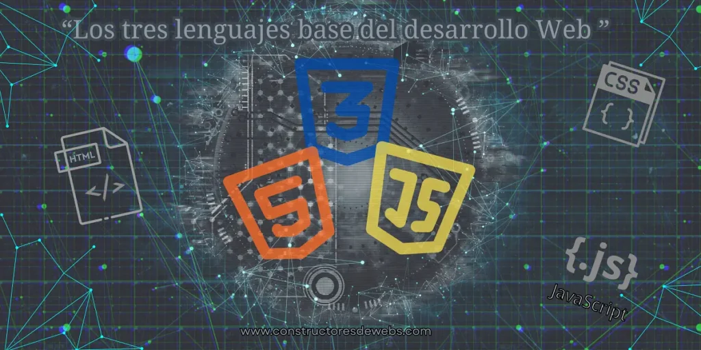 Fundamentos del desarrollo web: logos de HTML, CSS y JavaScript sobre fondo tecnológico